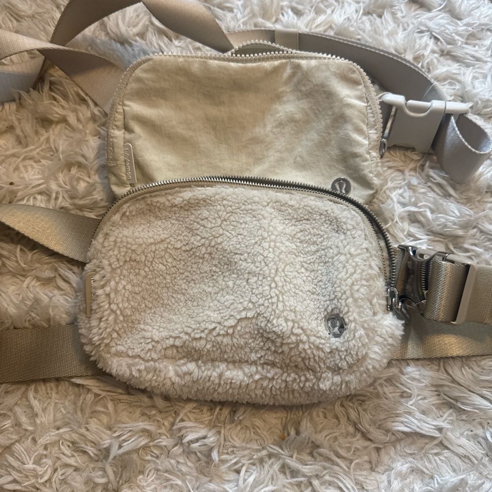 white opal and white fur lululemon danny pack bundle